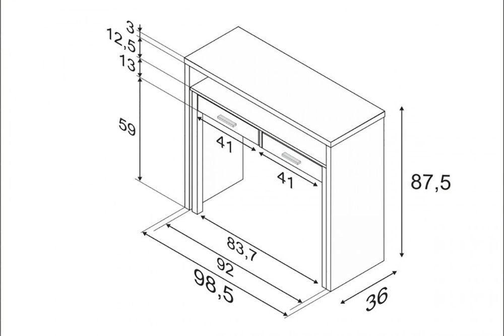 miniatura 3  - Mesa de escritorio blanca 98,5 x 87,5 x 36-70 cm